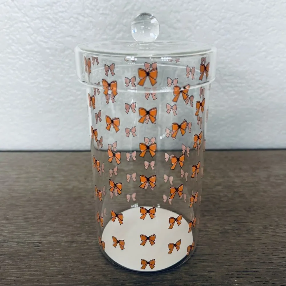 Bows Print Glass Bathroom Apothecary Cosmetics Organizer Jar